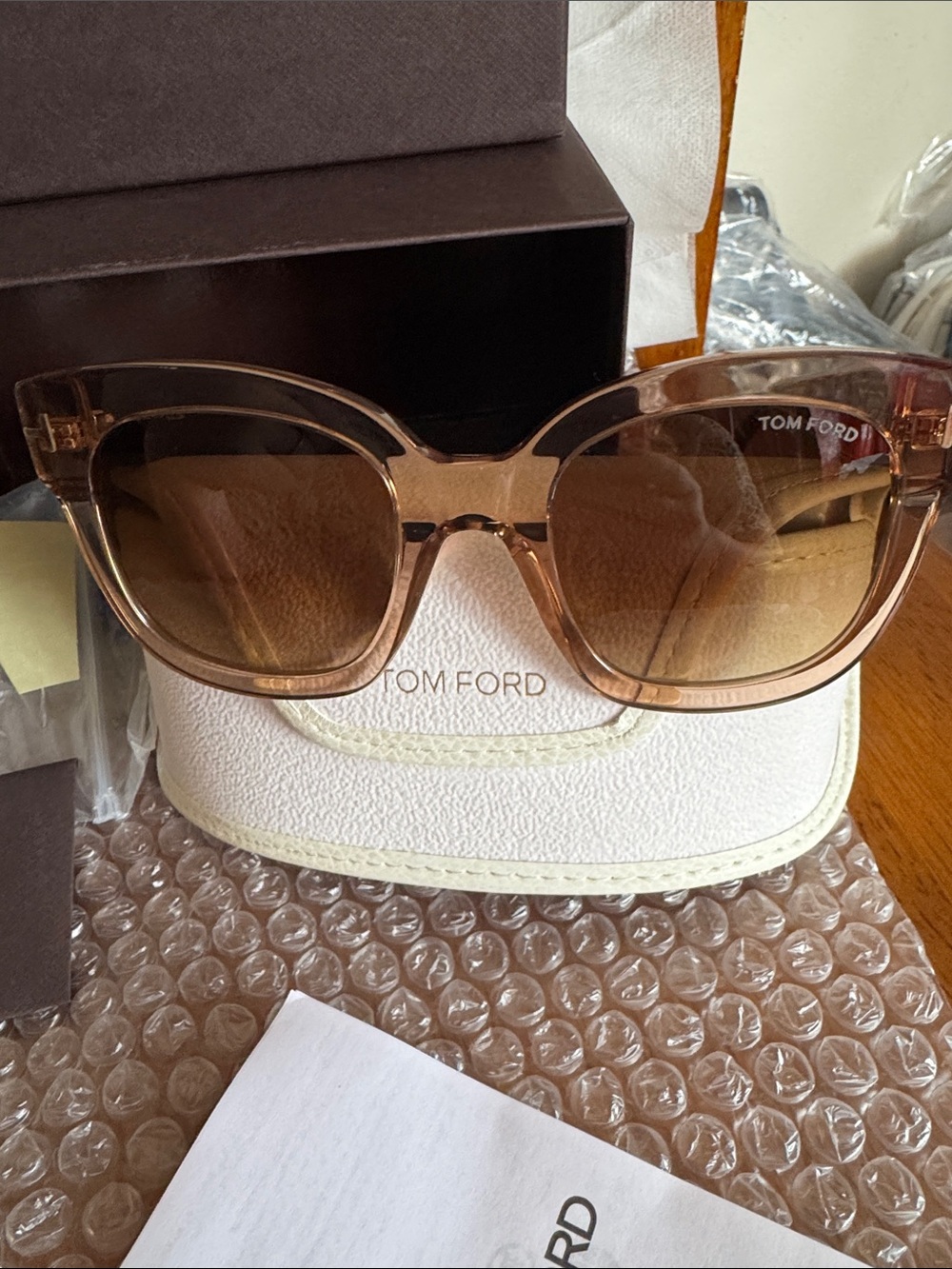 Tom Ford Women's Beige Frame Sunglasses with Brown Gradient Lenses - Picture 6 of 8